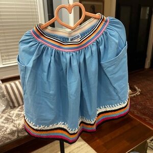 Jacadi Blue Skirt with Colorful Striped Trim for Girls - Size: 6 years
